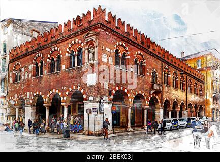 Das Domus Mercatorum oder Casa dei Mercanti auf der Piazza delle Erbe in Verona. Italien. Stockfoto