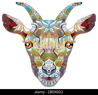 Zentangle Ziegenkopf. Handgezeichnete dekorative Vektorgrafik Stock Vektor