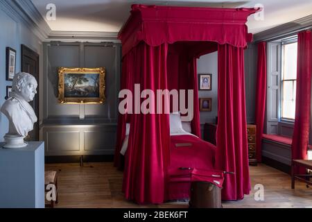 Das Schlafzimmer des Komponisten Georg Friedrich Händel. Großbritannien, England, London, Händel und Hendrix House Museum. Stockfoto