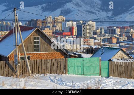 Vororte von Ulaan Baatar auf den Hügeln rund um die Stadt Stockfoto