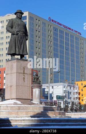 ULAANBAATAR, MONGOLEI, 9. März 2020 : EINE Statue in den Straßen von Ulaanbaatar, der Hauptstadt der Mongolei. Stockfoto