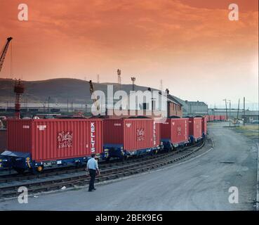 1987, Kohle Schienenverkehr zwischen Coed Bach und Swansea Hafen, South Wales, Großbritannien Stockfoto