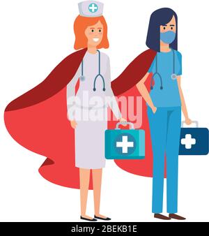 Super Krankenschwester und Sanitäterin mit Heldenmantel Stock Vektor