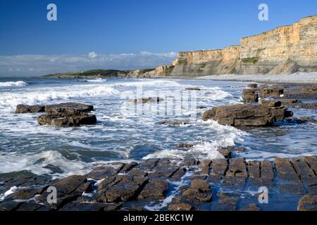 Traeth Bach Beach, The Glamorgan Heritage Coast, Vale of Glamorgan, South Wales, Großbritannien. Stockfoto