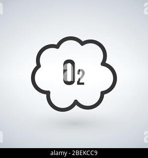 Schwarzes o2-Wolke Sauerstoff-Symbol, Vektor-Illustration isoliert auf weißem Hintergrund. Stock Vektor