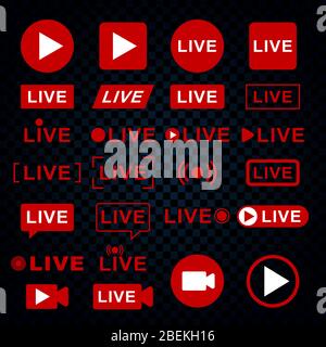 Symbole für Live-Streaming. Broadcasting Video News, tv-Stream Bildschirm Banner. vector eps10 Stock Vektor