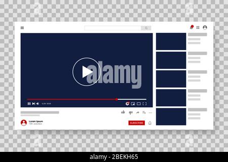 Design Der Video Player-Vorlage. Mockup Live-Stream-Fenster, Player. Konzept der sozialen Medien. Vektorgrafik. EPS 10 Stock Vektor
