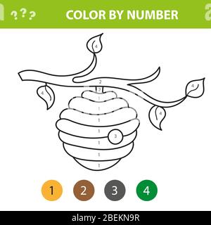 Malbuch für Kinder, lustig Bienenstock - Farbe nach Zahlen. Pädagogische Kinder Spiel. Färben Sie das Bild nach Zahl. Stock Vektor