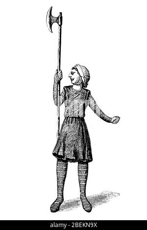 Angelsächsischer Krieger des 9. Jahrhunderts, England / Angelsächsischer Krieger des 9. Jahrhundert, England, historisch, digital verbesserte Reproduktion eines Originals aus dem 19. Jahrhundert / Digitale Reproduktion einer Originalvorlage aus dem 19. Jahrhundert Stockfoto