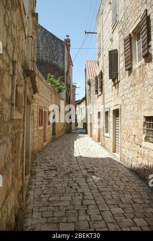 Alte Straßen von Stari Grad Kroatien Stockfoto