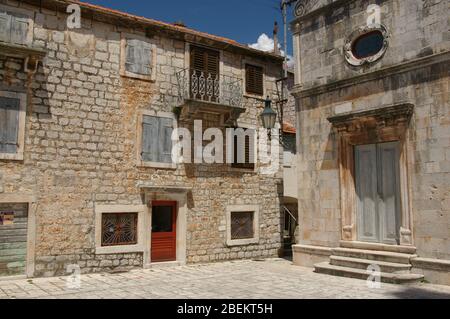 Alte Straßen von Stari Grad Kroatien Stockfoto