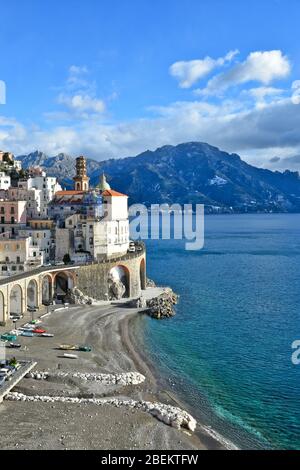 Panoramablick auf die Stadt Atrani in Italien Stockfoto