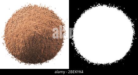 Haufen gemahlenes Zimtpulver (Cinnamomum verum Rinde), isoliert, Draufsicht Stockfoto