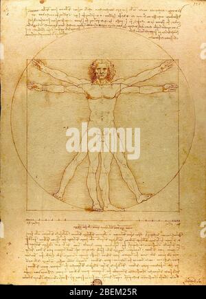 Leonardo da Vinci, der vitruvianische Mensch, Produktionsverhältnisse nach Vitruvius, Leonardo da Vinci, der vitruvianische Mensch, Architektur, Architektur Stockfoto
