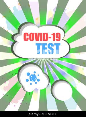 Covid-19-Test. Schild Achtung Coronavirus Covid-19. Pandemisches medizinisches Konzept Stockfoto