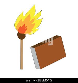 Spiel mit Feuer. Brennendes Match auf blauem Hintergrund. Stock Vektor