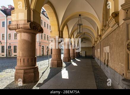 Arkade des neuen Rathausgebäudes, Görlitz (Görlitz), Deutschland Stockfoto