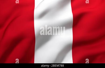 Flagge von Peru weht im Wind. Ganze Seite Peruanische Flagge. 3D-Darstellung. Stockfoto