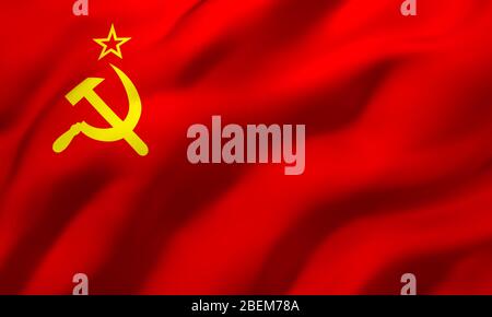 Flagge der Sowjetunion weht im Wind. Ganze Seite UdSSR rote Flagge. 3D-Darstellung. Stockfoto