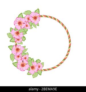 Handgezogene bunte Hunde-Rose-Blumen Rundkranz. Element im Blumendesign. Isoliert auf weißem Hintergrund. Abbildung des Vektor-Aufmaßes. Stock Vektor