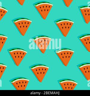 Nahtloses Muster mit Wassermelone. Süße Scheiben auf grünem Hintergrund. Vektorgrafik. Stock Vektor
