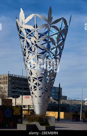 Christchurch, Neuseeland - 11. Jun 2017: Der Kelchskulptur-Kathedralplatz Christchurch Neuseeland Stockfoto