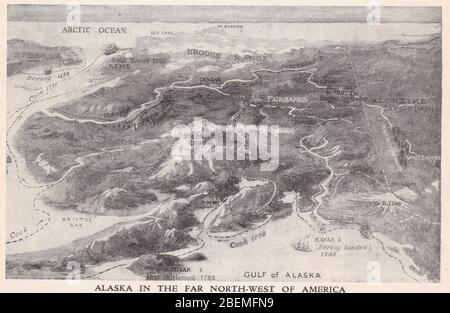 Vintage 1900er Karte von Alaska im äußersten Nordwesten Amerikas. Stockfoto