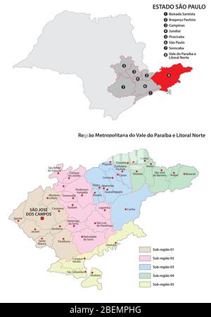 Metropolitan Region Vale do Paraiba e Litoral Norte administrative Vektorkarte Stock Vektor