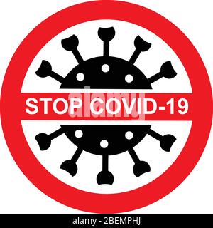 Stoppen Sie das Coronavirus Covid-19. Warnung vor der Ausbreitung der Pandemie. Isolierte Zeichen auf einem transparenten Hintergrund, Vektor Stock Vektor