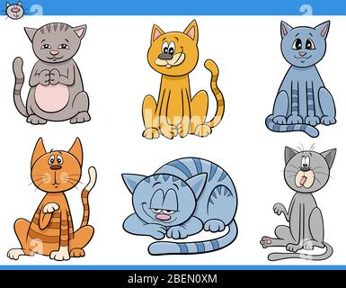 Cartoon Illustration von lustigen Katzen und Kätzchen Tier Comic-Figuren Set Stock Vektor