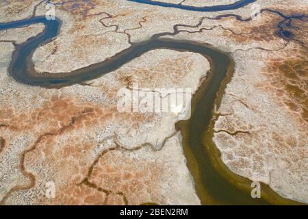 Luftaufnahme von Strange Green Waterways im Marschland der SF Bay Stockfoto