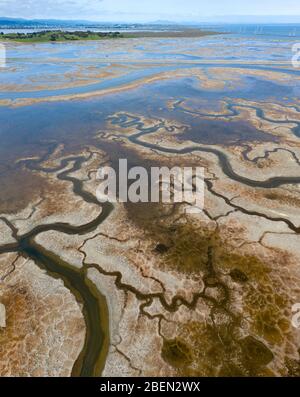 Luftaufnahme von Strange Green Waterways im Marschland der SF Bay Stockfoto