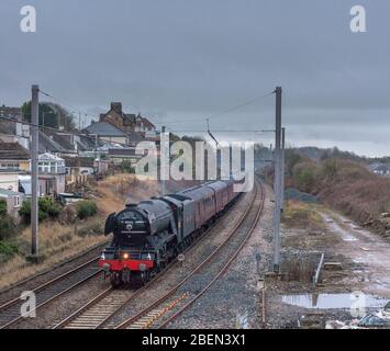 Dampflokomotive 60163 Flying Scotsman auf einer Probefahrt nach Überholung auf der Westküste Hauptlinie in schwarzen Unterlacken Stockfoto