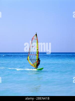 Mann Windsurfen am Strand, Varadero, Matanzas, Republik Kuba Stockfoto