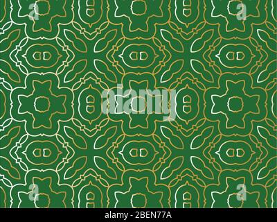 Nahtlose Muster geometrische und Form floralen mit Abstufung Gold und grünen Hintergrund für Tapete, Stoff, Grußkarte und Ornament. Stock Vektor