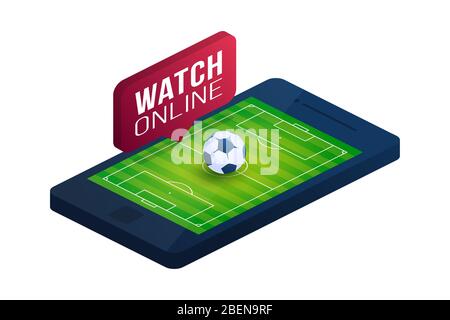 Fußball online Konzept Vektor flach isometrische Abbildung. Online Fußball flach isometrische Vektor-Konzept. Stock Vektor