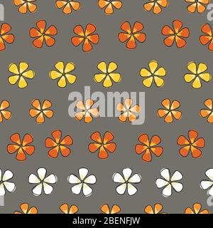 Blume Streifen bunte Blüten auf einem grauen Hintergrund nahtlose Vektor wiederholen Muster Oberflächendesign Stock Vektor