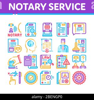 Notardienst Agentur Sammlung Symbole Set Vektor Stock Vektor