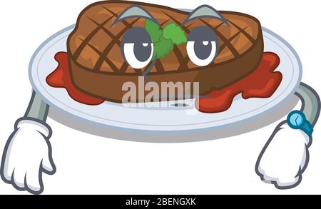 Maskottchen Design von gegrilltem Steak zeigt wartende Geste Stock Vektor