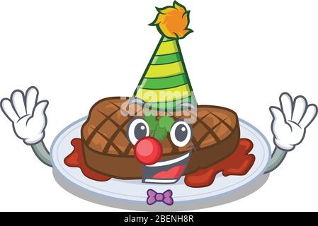 Cartoon Charakter Design Konzept der niedlichen Clown gegrilltes Steak Stock Vektor