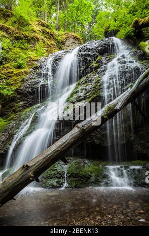 Cascade Falls im Moran State Park, Orcas Island, Washington, USA. Stockfoto