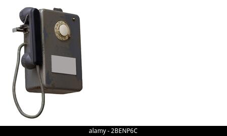 Vintage Rotary Pay-Telefon. Alte öffentliche Telefon isoliert über weiß. Stockfoto