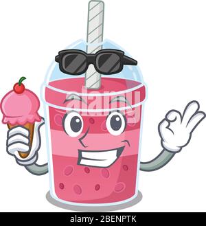 Cartoon Design Konzept der Erdbeere Blase Tee mit einem Eis Stock Vektor
