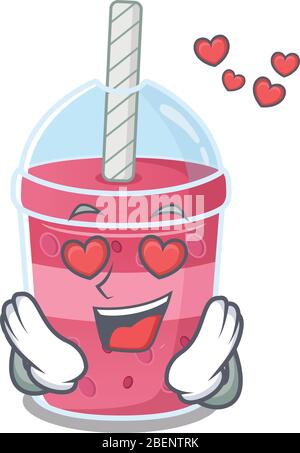 Nette Erdbeer Blase Tee Cartoon-Charakter hat eine fallende in der Liebe Gesicht Stock Vektor