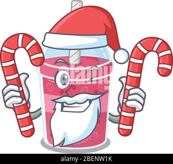 Freundliche Erdbeer Blase Tee in Santa Cartoon Charakter hält Weihnachtsgeschenke Stock Vektor