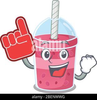 Erdbeer Blase Tee in Cartoon-Charakter-Design mit Foam Finger präsentiert Stock Vektor