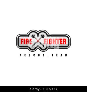 Typografie zum Internationalen Feuerwehrtag. Rettungsteam Typografie Text, Rescue Sticker Vorlage Design. Stockfoto