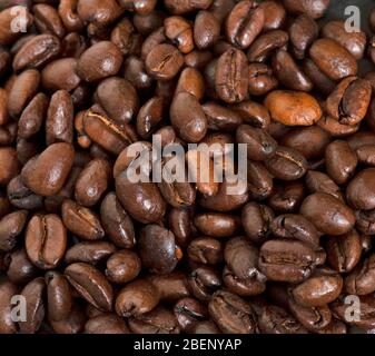 Braune Kaffeebohnen in einem Nahaufnahme Bild Stockfoto
