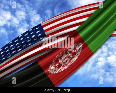 Flagge Amerikas mit Afghanistan-Flagge am Himmel Hintergrund Stockfoto