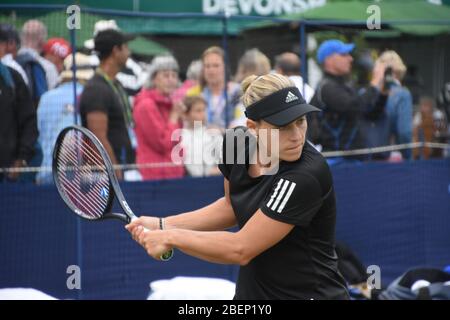 Angelique Kerber aus Deutschland, die 2019 in Eastbourne, Devonshire Park praktiziert. Angie ist eine ehemalige Nummer 1 Tennisspielerin auf der WTA Tour Stockfoto